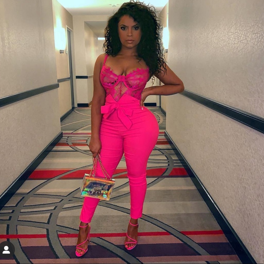 Neon Pink Lace Bodysuit π - Picture 2 of 8